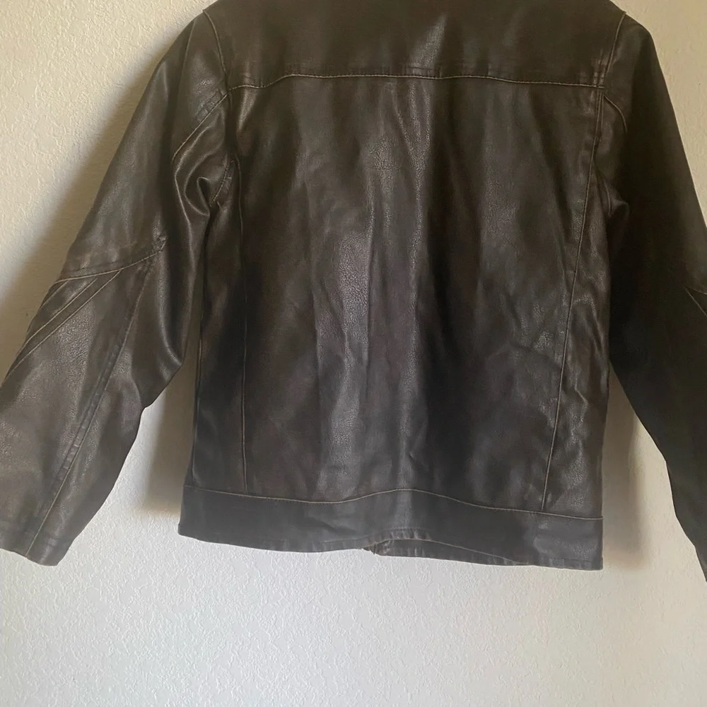Hawke & Co Boys Brown Faux Leather Sherpa Collar Bomber Biker Moto Jacket 10/12